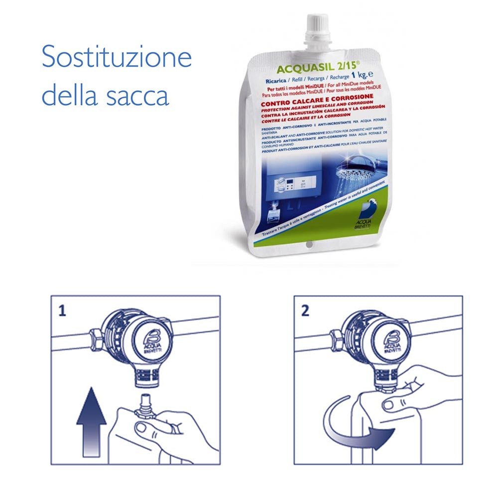 ANTICALCARE PER CALDAIE ACQUASIL 2/15 ANTICORROSIONE 1 SACCA DA 1KG. ACQUABREVETTI PC104