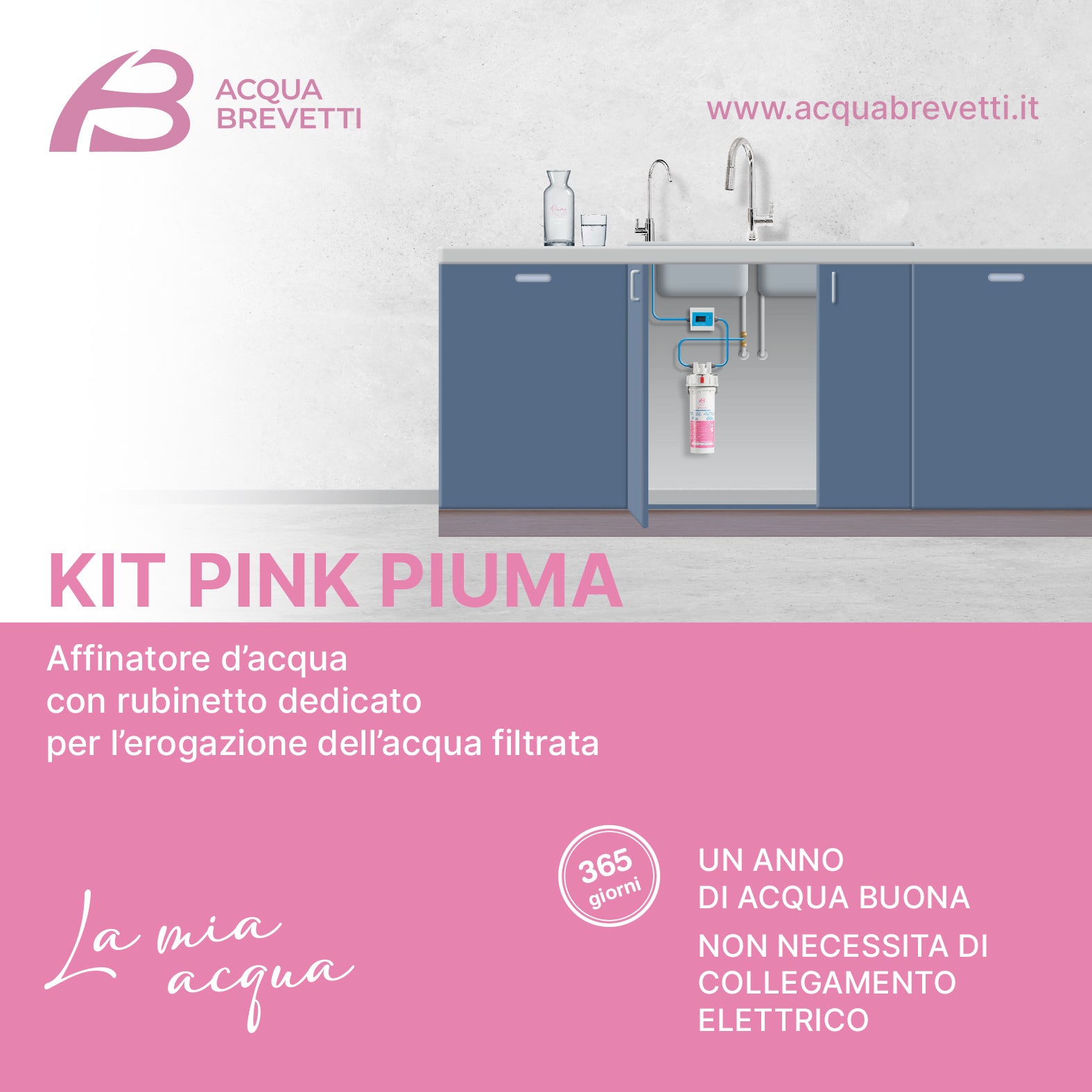 KIT PINK PIUMA AFFINATORE ACQUA CON RUBINETTO EROGATORE -  DEPURATORE ACQUA POTABILE
