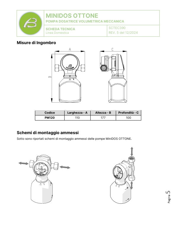POMPA MECCANICA MINIDOS 1/2 F OTTONE PER DOSAGGIO DI POLIFOSFATI PM120